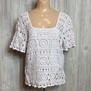 White Boho Hippie Crochet Summer Top - Size L
